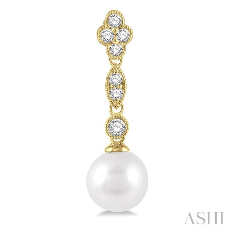 7 MM Cultured Pearls and 1/3 ctw Round Cut Diamond Drop Earrings in 14K Yellow Gold