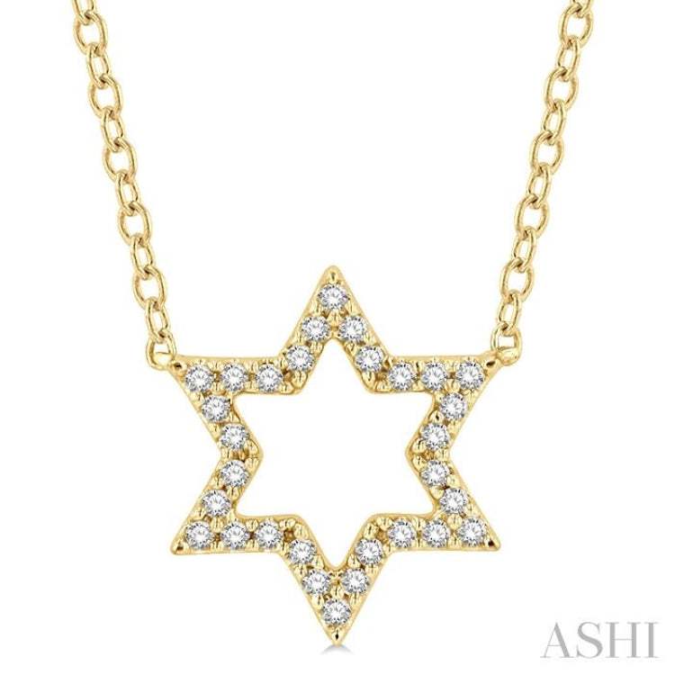 1/10 ctw Star of David Petite Round Cut Diamond Fashion Pendant With Chain in 10K Yellow Gold