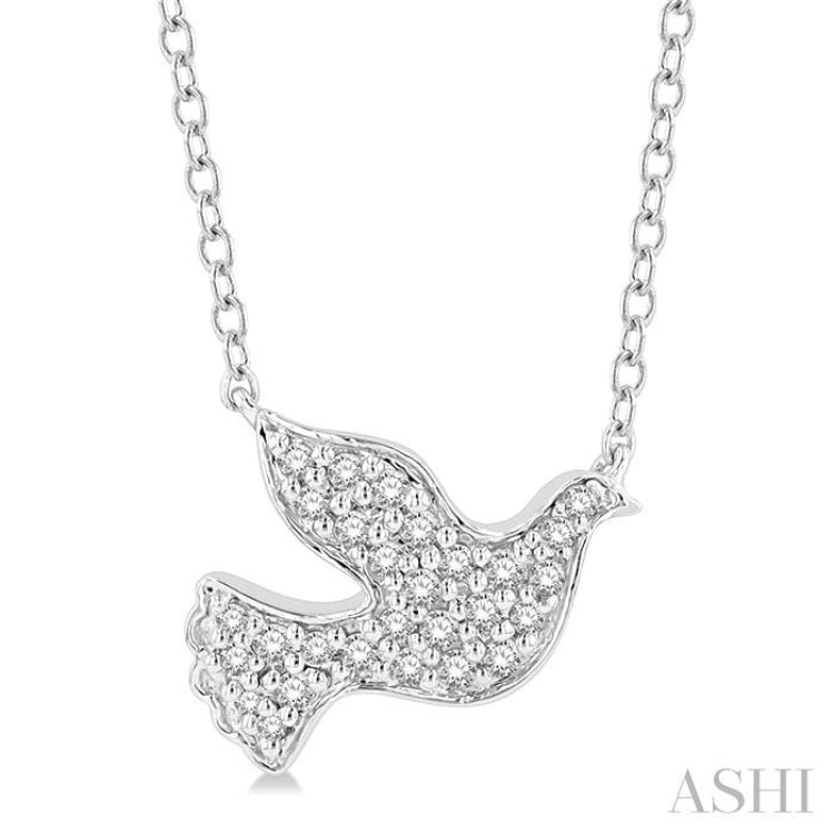 1/8 ctw Dove Symbol Petite Round Cut Diamond Fashion Pendant With Chain in 10K White Gold