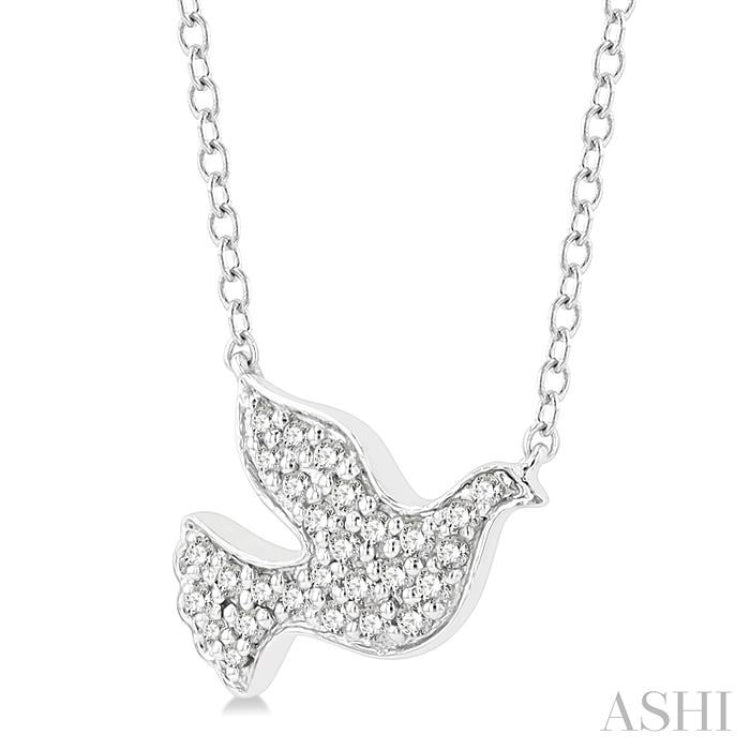 1/8 ctw Dove Symbol Petite Round Cut Diamond Fashion Pendant With Chain in 10K White Gold