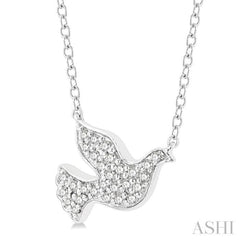 1/8 ctw Dove Symbol Petite Round Cut Diamond Fashion Pendant With Chain in 10K White Gold