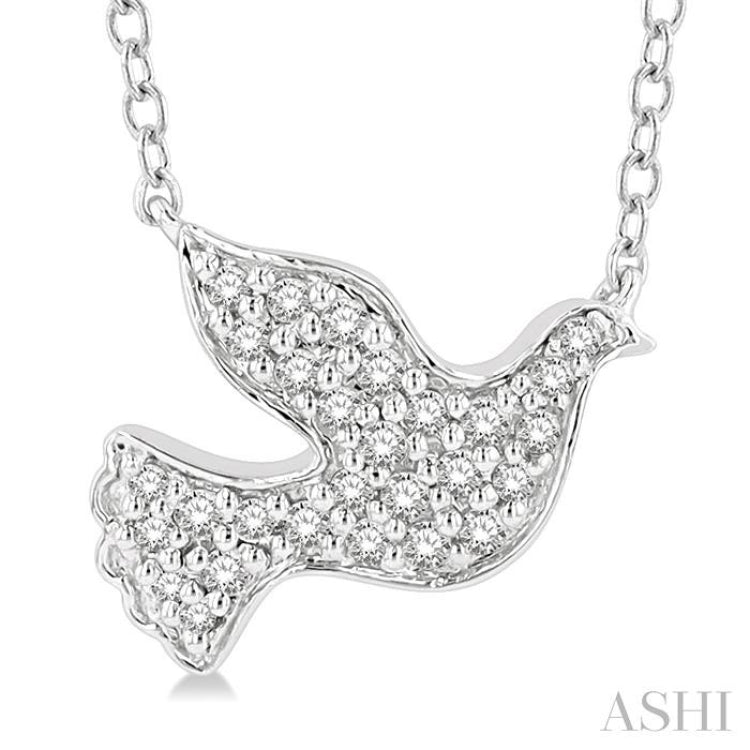 1/8 ctw Dove Symbol Petite Round Cut Diamond Fashion Pendant With Chain in 10K White Gold