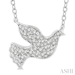 1/8 ctw Dove Symbol Petite Round Cut Diamond Fashion Pendant With Chain in 10K White Gold