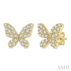 1/5 ctw Butterfly Motif Round Cut Diamond Petite Fashion Earring in 10K Yellow Gold