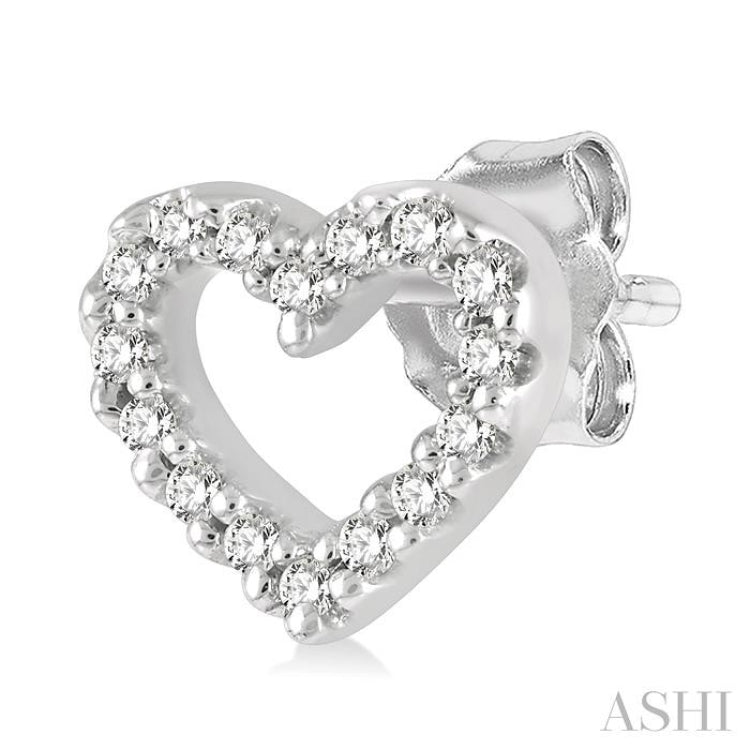 1/10 ctw Heart Cutout Round Cut Diamond Petite Fashion Earring in 10K White Gold