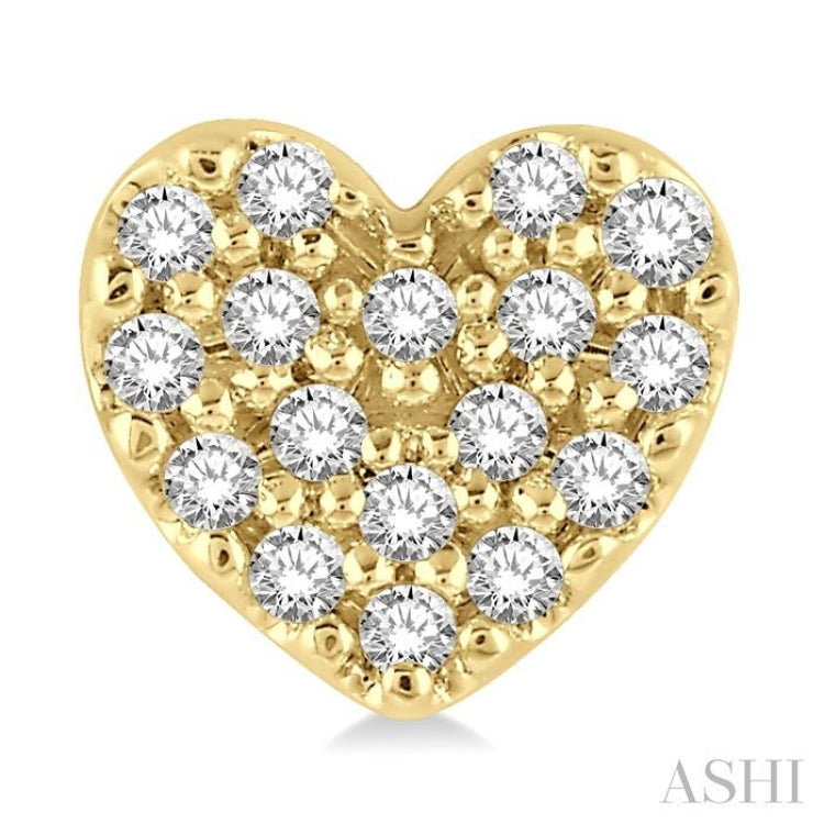 1/10 ctw Heart Charm Round Cut Diamond Petite Fashion Earring in 10K Yellow Gold
