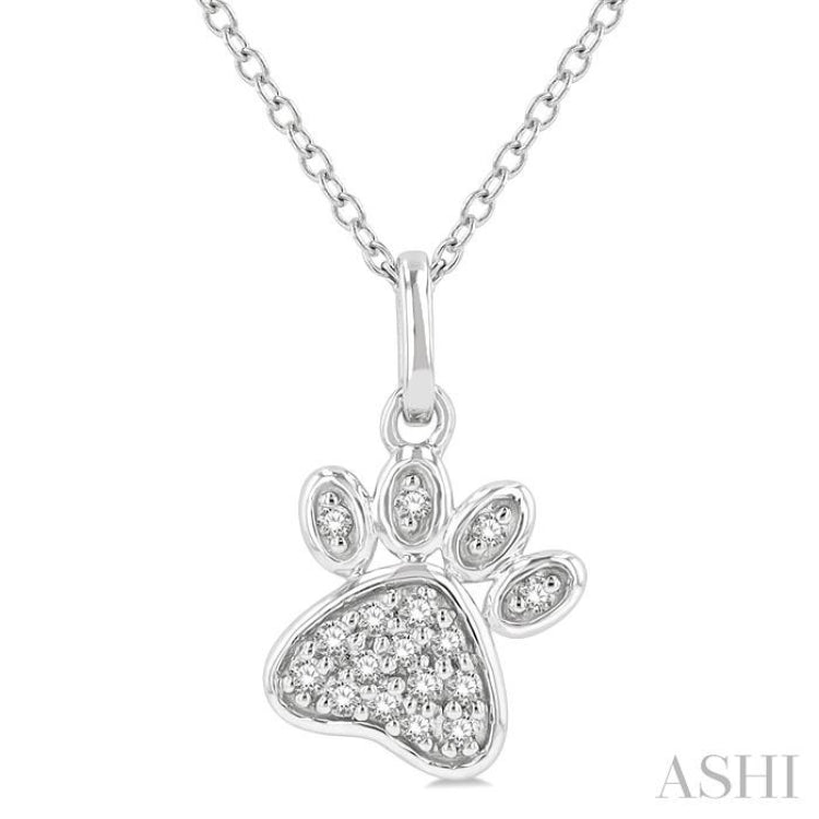 1/10 ctw Dog Paw Petite Round Cut Diamond Fashion Pendant With Chain in 10K White Gold