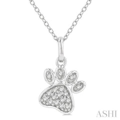 1/10 ctw Dog Paw Petite Round Cut Diamond Fashion Pendant With Chain in 10K White Gold