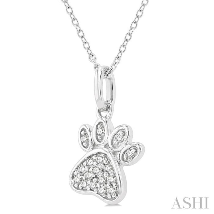 1/10 ctw Dog Paw Petite Round Cut Diamond Fashion Pendant With Chain in 10K White Gold