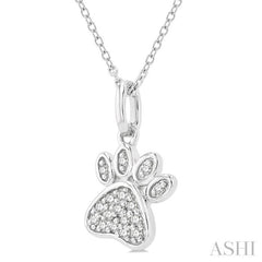 1/10 ctw Dog Paw Petite Round Cut Diamond Fashion Pendant With Chain in 10K White Gold