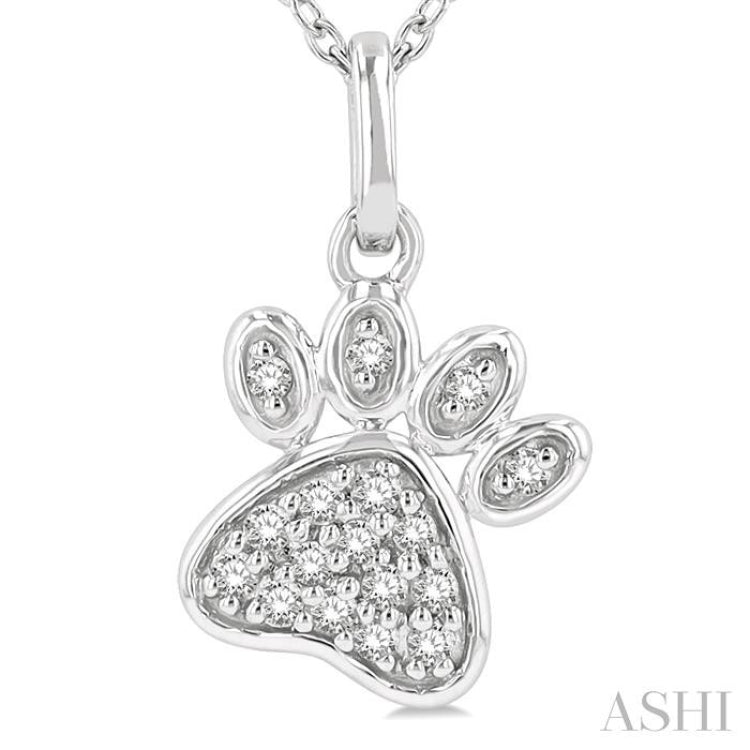 1/10 ctw Dog Paw Petite Round Cut Diamond Fashion Pendant With Chain in 10K White Gold