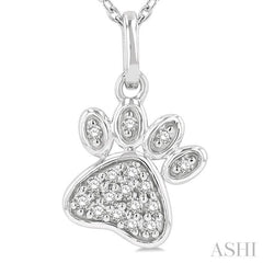 1/10 ctw Dog Paw Petite Round Cut Diamond Fashion Pendant With Chain in 10K White Gold
