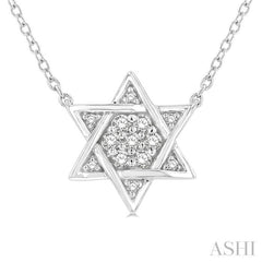 1/10 ctw Star of David Petite Round Cut Diamond Fashion Pendant With Chain in 10K White Gold