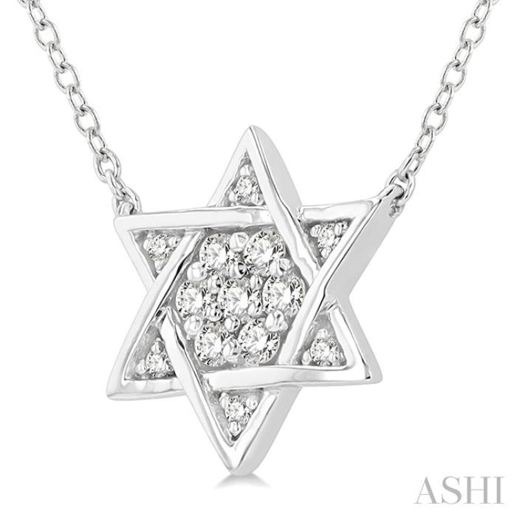 1/10 ctw Star of David Petite Round Cut Diamond Fashion Pendant With Chain in 10K White Gold