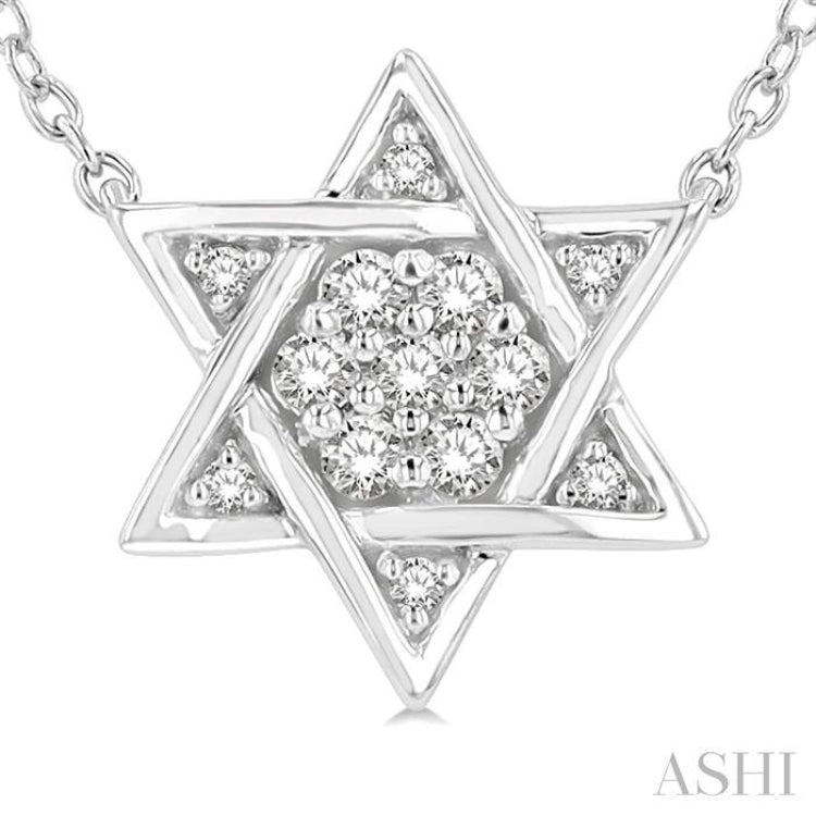 1/10 ctw Star of David Petite Round Cut Diamond Fashion Pendant With Chain in 10K White Gold