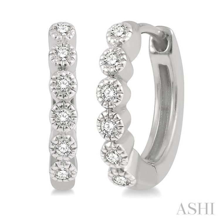 1/10 ctw Round Cut Diamond Huggie Petite Earrings in 10K White Gold