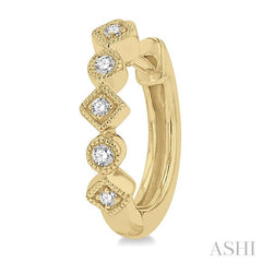 1/10 ctw Circular & Rhombus Mount Round Cut Diamond Huggie Petite Earrings in 10K Yellow Gold