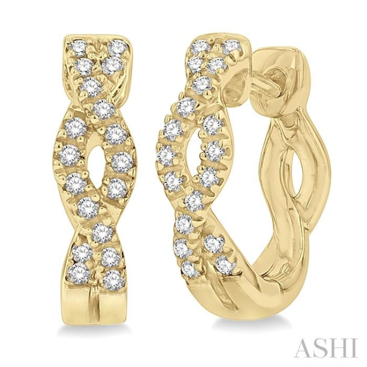1/6 ctw Entwined Round Cut Diamond Huggie Petite Earrings in 10K Yellow Gold