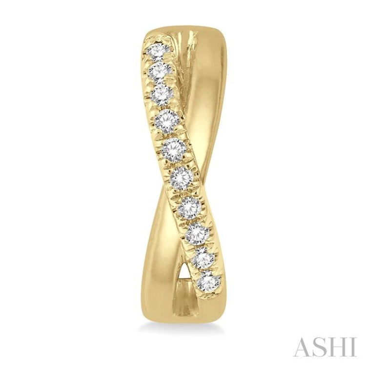 1/10 ctw Split Intersecting Arms Round Cut Diamond Huggie Petite Earrings in 10K Yellow Gold