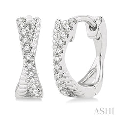 1/6 ctw Petite Criss-Cross Rope and Round Cut Diamond Fashion Huggies in 10K White Gold