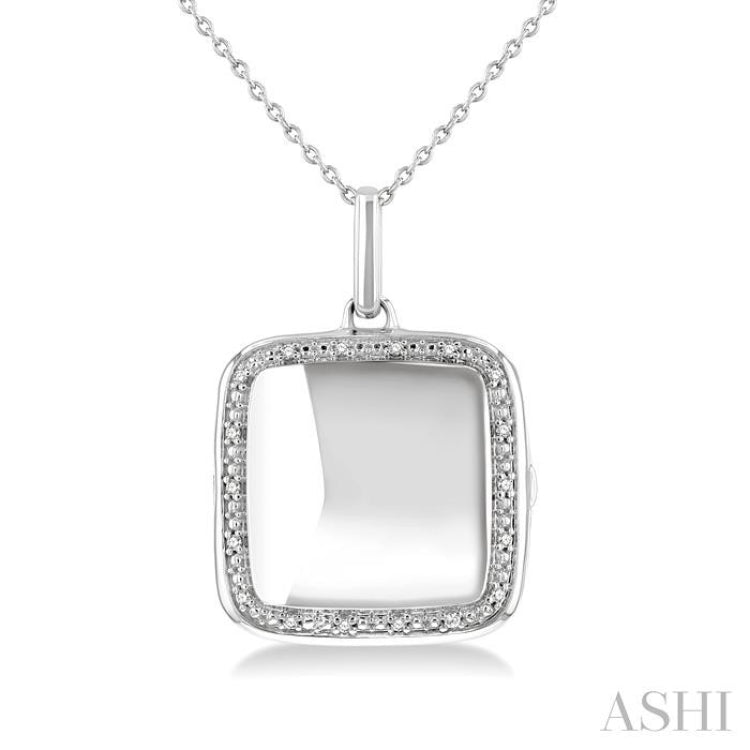 1/10 ctw Square Shape Round Cut Diamond Keepsake Locket Pendant With Chain in Sterling Silver