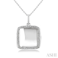1/10 ctw Square Shape Round Cut Diamond Keepsake Locket Pendant With Chain in Sterling Silver