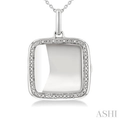 1/10 ctw Square Shape Round Cut Diamond Keepsake Locket Pendant With Chain in Sterling Silver