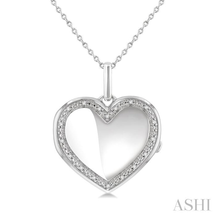 1/10 ctw Heart Shape Round Cut Diamond Keepsake Locket Pendant With Chain in Sterling Silver