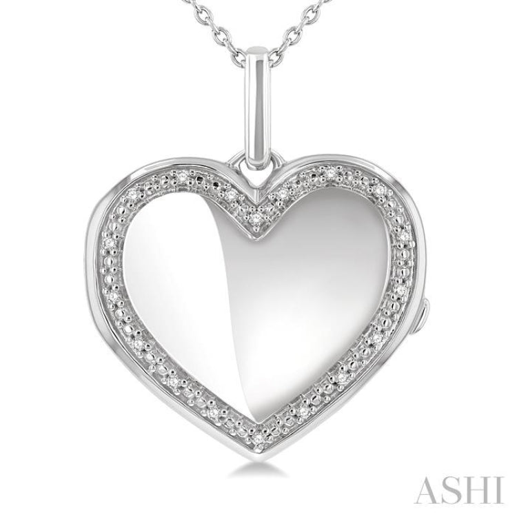 1/10 ctw Heart Shape Round Cut Diamond Keepsake Locket Pendant With Chain in Sterling Silver