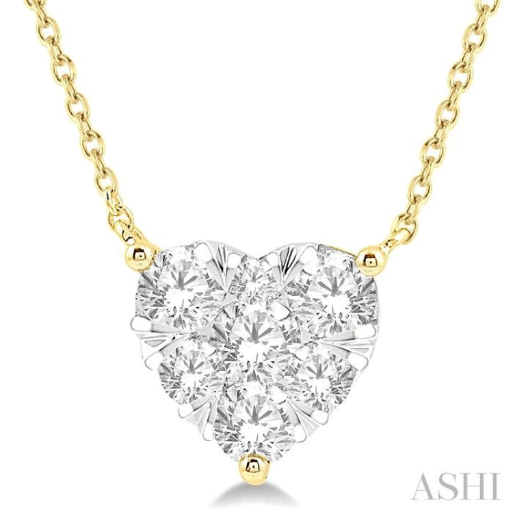 1 ctw Lovebright Diamond Heart Pendant With Chain in 14K Yellow and White Gold