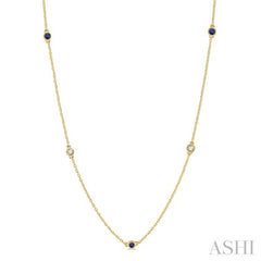 2.6 MM Sapphire and 3/8 ctw Round Cut Diamond Precious Station Necklace in 14K Yellow Gold