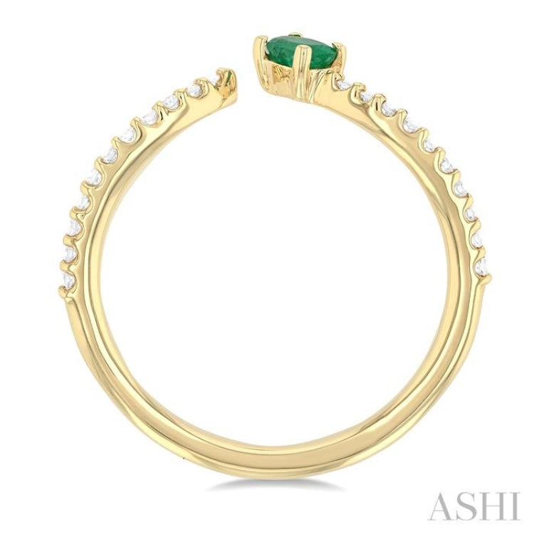 4X3 MM Oval Cut Emerald and 1/10 ctw Petite Round Cut Diamond Precious Fashion Ring in 10K Yellow Gold