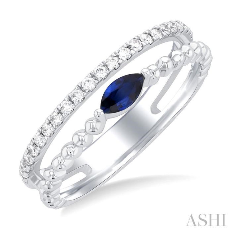 5x2.5 MM Marquise Shape Sapphire and 1/5 ctw Single Cut Diamond Precious Split Twin Ring in 10K White Gold