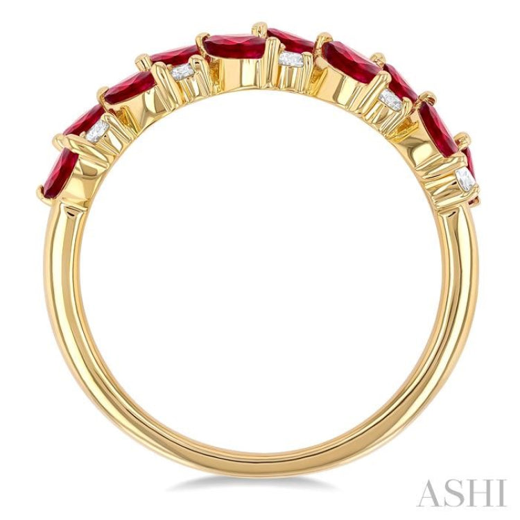 4X2 MM Leafy Marquise Cut Ruby and 1/5 ctw Round Cut Diamond Precious Band in 14K Yellow Gold