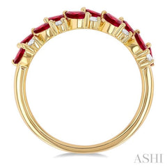 4X2 MM Leafy Marquise Cut Ruby and 1/5 ctw Round Cut Diamond Precious Band in 14K Yellow Gold