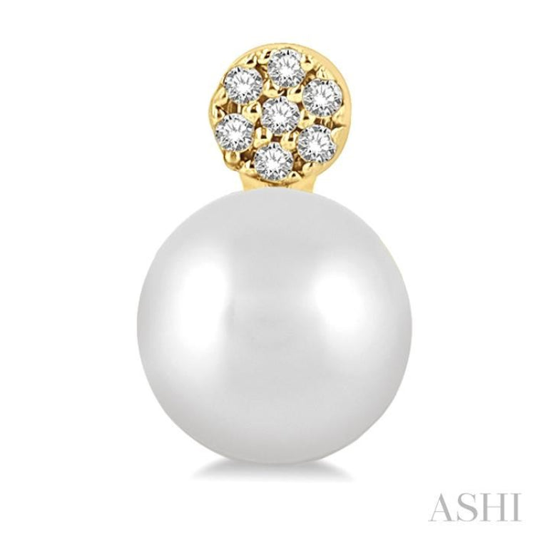5.5 MM Round Shape Cultured Pearls and 1/20 ctw Round Cut Diamond Petite Fashion Earring in 10K Yellow Gold