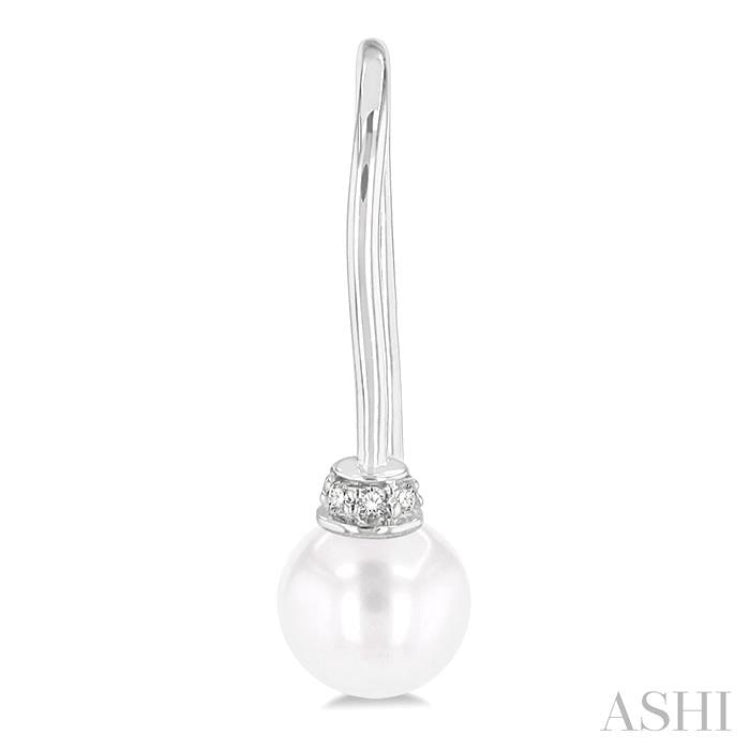 5.5 MM Round Shape Cultured Pearls and 1/20 ctw Round Cut Diamond Petite Fashion Earring in 10K White Gold