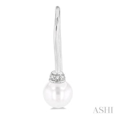 5.5 MM Round Shape Cultured Pearls and 1/20 ctw Round Cut Diamond Petite Fashion Earring in 10K White Gold