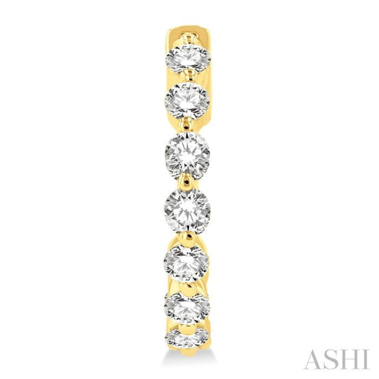 2 ctw Inside-Out Single Prong Set Round Cut Diamond Hoop Earrings in 14K Yellow Gold