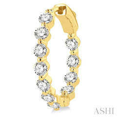 2 ctw Inside-Out Single Prong Set Round Cut Diamond Hoop Earrings in 14K Yellow Gold