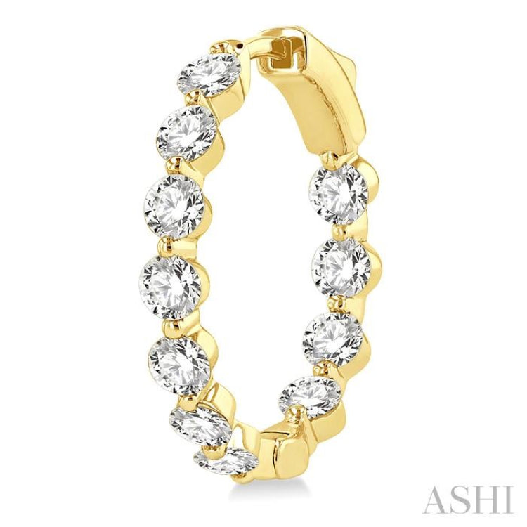 3 ctw Inside-Out Single Prong Set Round Cut Diamond Hoop Earrings in 14K Yellow Gold