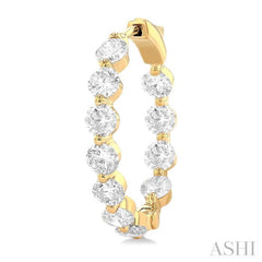 5 ctw Inside-Out Single Prong Set Round Cut Diamond Hoop Earrings in 14K Yellow Gold