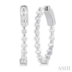 1 ctw Inside-Out Single Prong Set Round Cut Diamond Hoop Earrings in 14K White Gold
