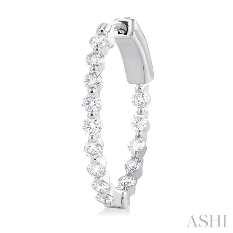 1 ctw Inside-Out Single Prong Set Round Cut Diamond Hoop Earrings in 14K White Gold