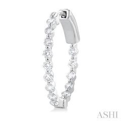 1 ctw Inside-Out Single Prong Set Round Cut Diamond Hoop Earrings in 14K White Gold