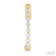 1 ctw Inside-Out Single Prong Set Round Cut Diamond Hoop Earrings in 14K Yellow Gold