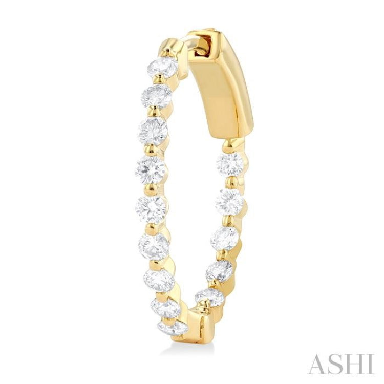 1 ctw Inside-Out Single Prong Set Round Cut Diamond Hoop Earrings in 14K Yellow Gold