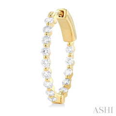 1 ctw Inside-Out Single Prong Set Round Cut Diamond Hoop Earrings in 14K Yellow Gold