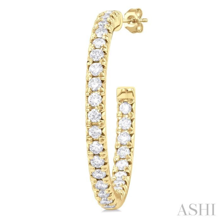 1 ctw French Pave Set Round Cut Diamond Fashion Half Hoop Earring in 14K Yellow Gold