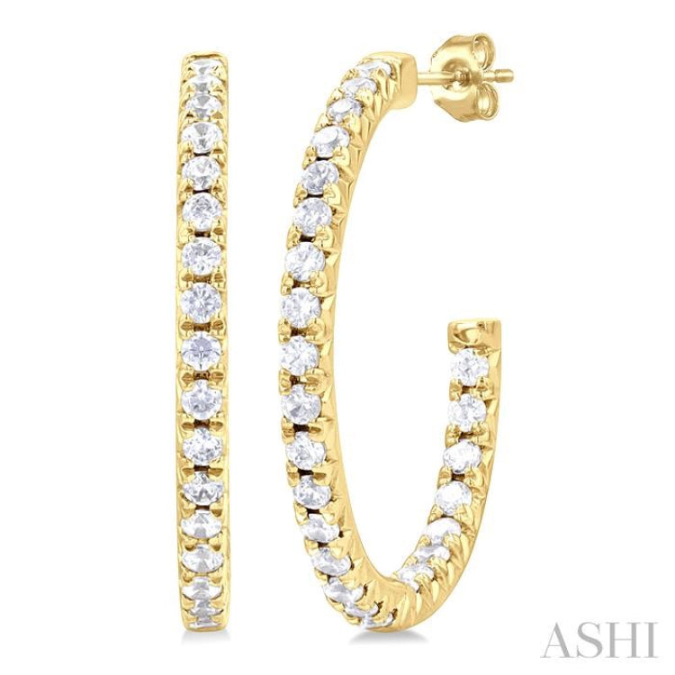 1/3 ctw French Pave Set Round Cut Diamond Fashion Half Hoop Earring in 14K Yellow Gold